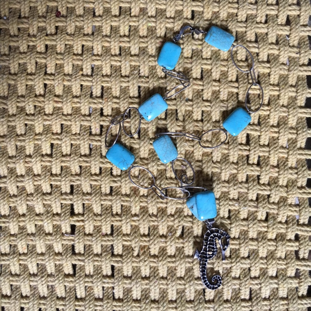 Real turquoise & real silver Seahorse necklace